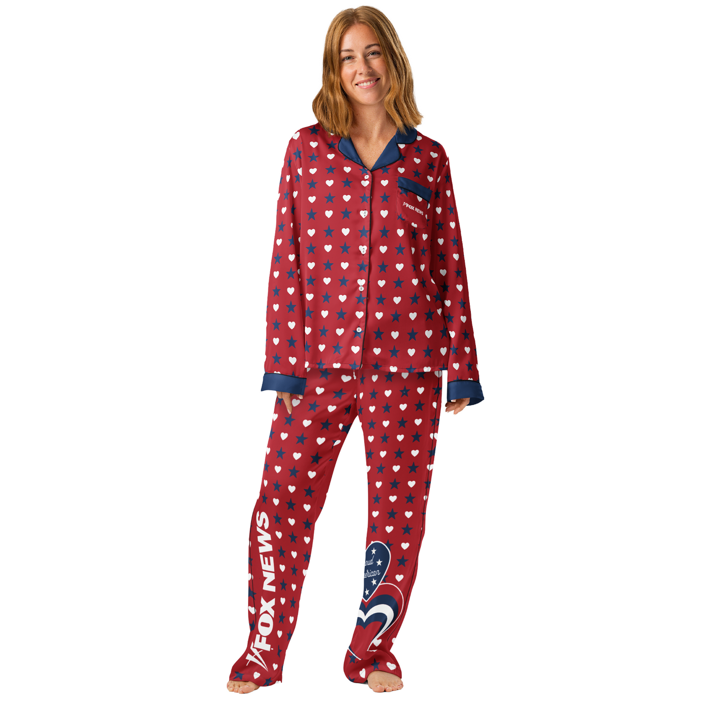 FOX News Proud American Hearts And Stars Women's Long Sleeve Pajama Top