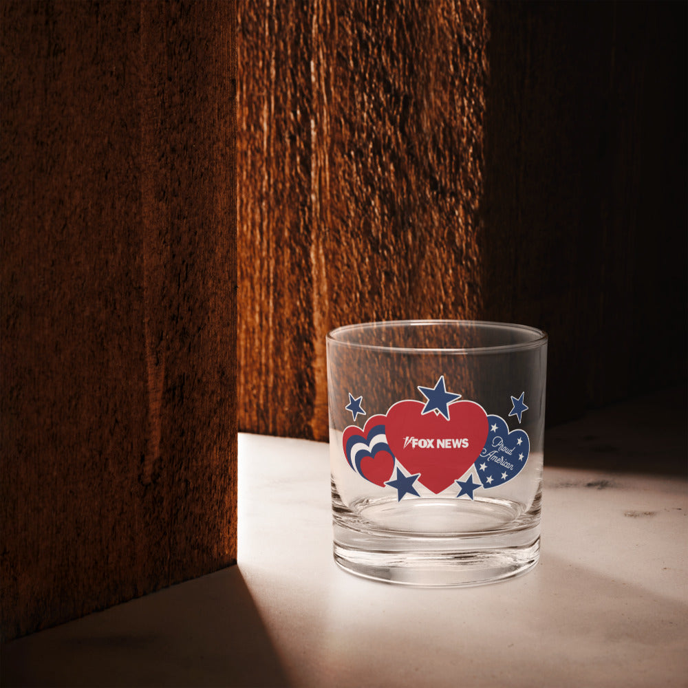 FOX News Proud American Hearts And Stars Rocks Glass