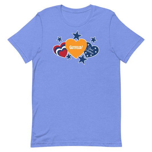 Gutfeld! Hearts And Stars T-Shirt Heather Columbia Blue