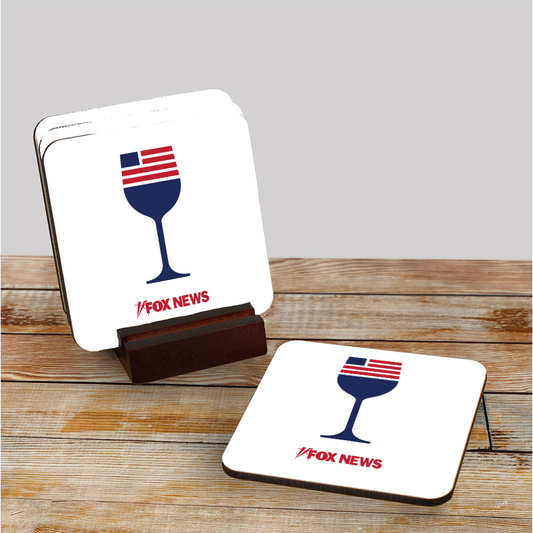 FOX News Wine Coasters With Mahogany Holder
