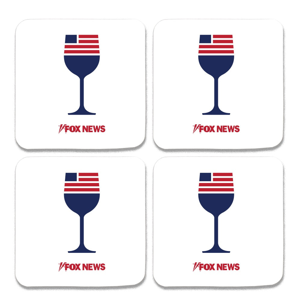 FOX News Wine Coasters with Mahogany Holder — Set of 4