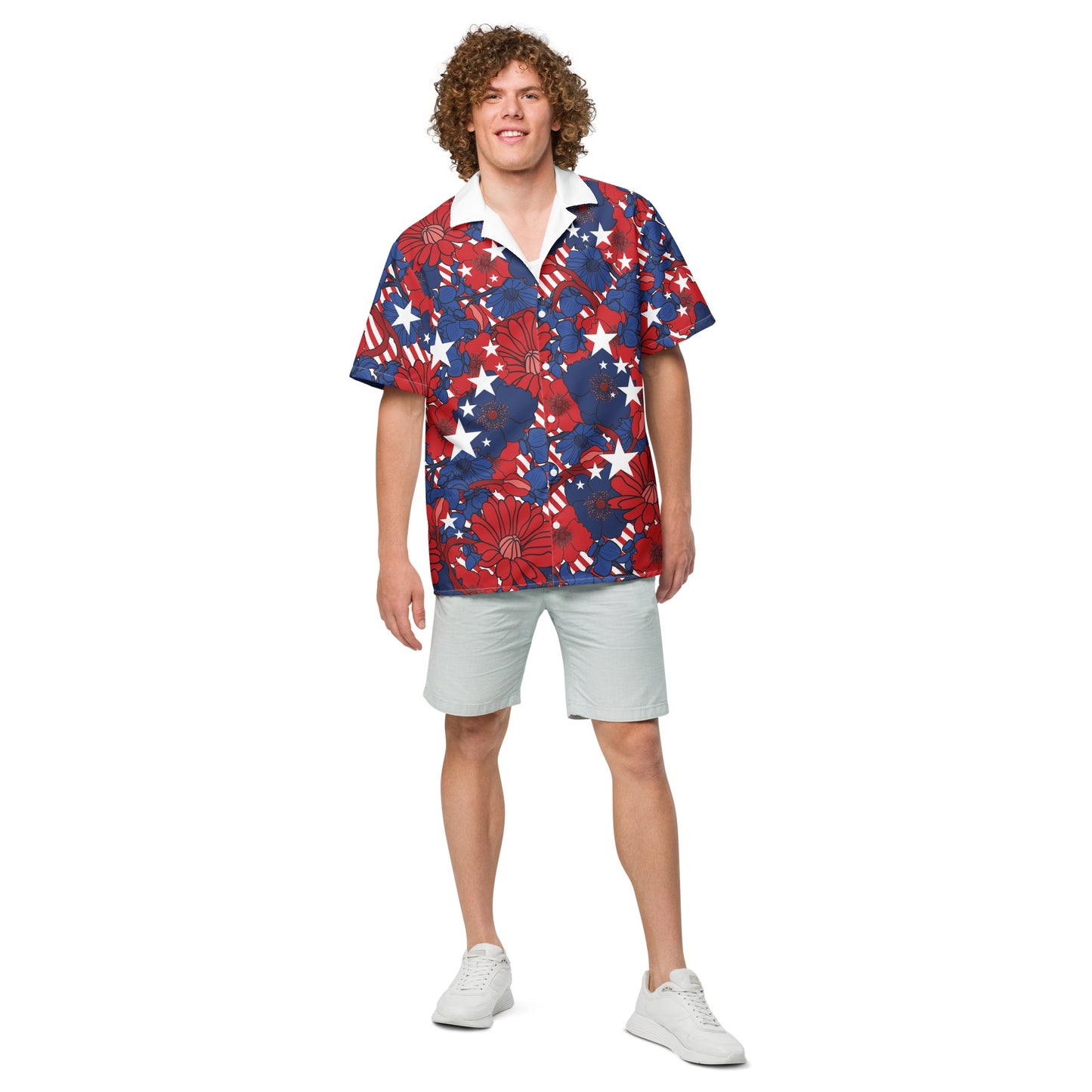 FOX News Stars & Stripes Floral Hawaiian Button-Up Shirt