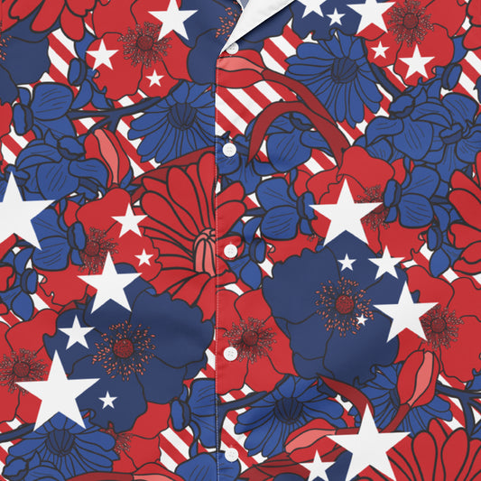 FOX News Stars & Stripes Floral Hawaiian Button-Up Shirt