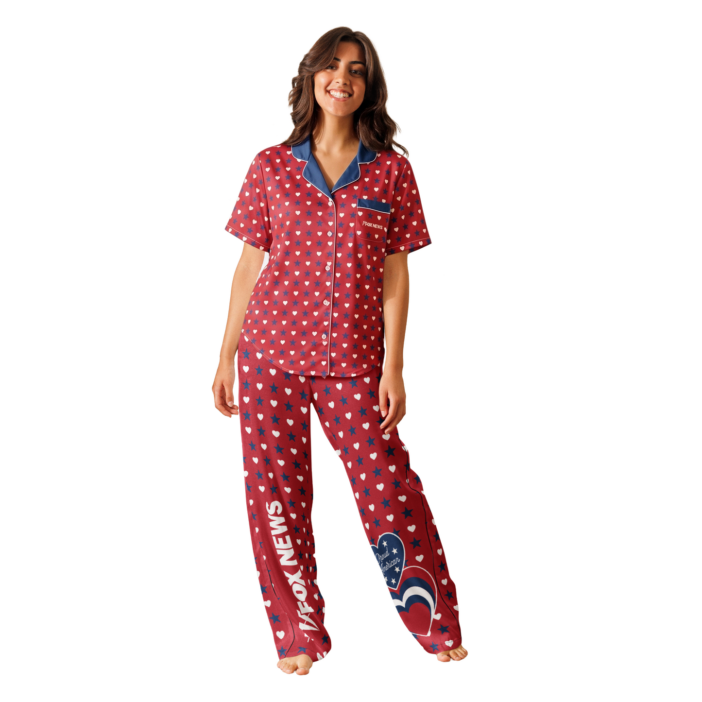 FOX News Proud American Hearts And Stars Women's Short Sleeve Pajama Top