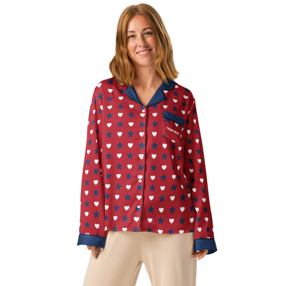 FOX News Proud American Hearts And Stars Women's Long Sleeve Pajama Top