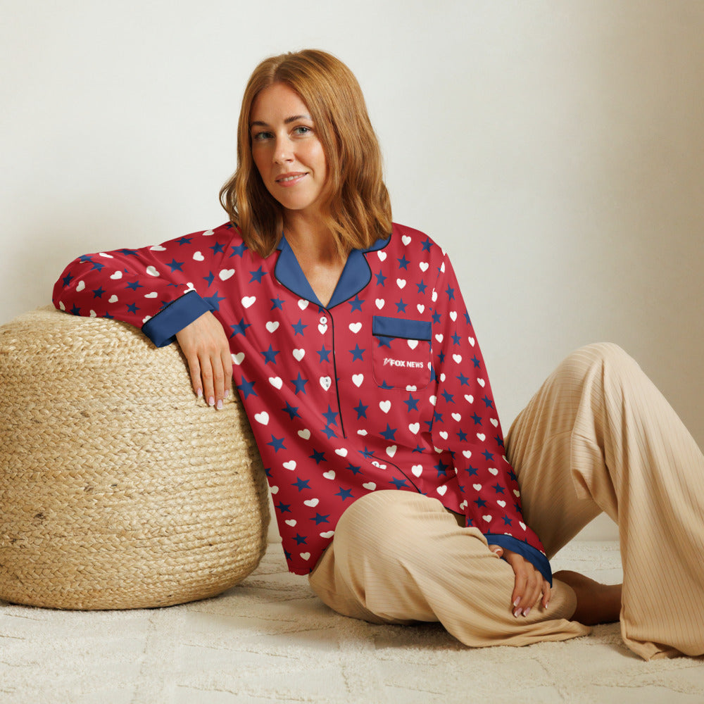 FOX News Proud American Hearts And Stars Women's Long Sleeve Pajama Top