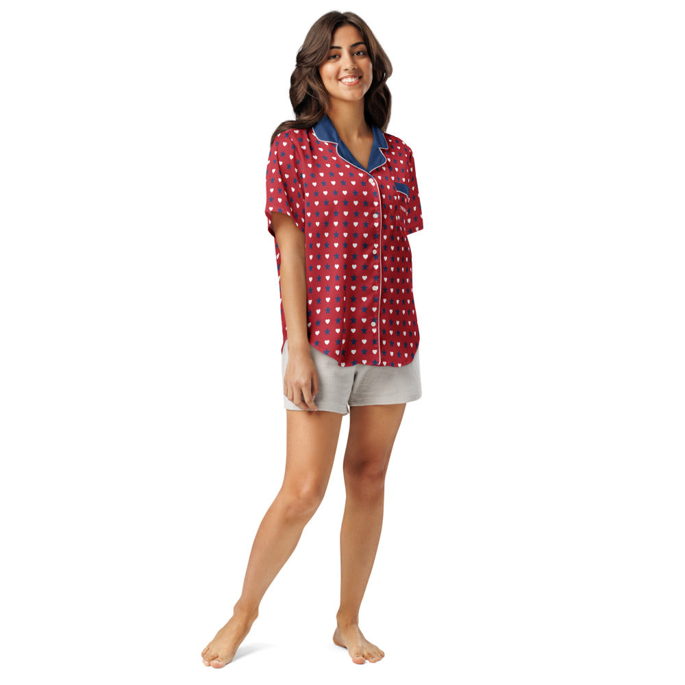 FOX News Proud American Hearts And Stars Women's Short Sleeve Pajama Top