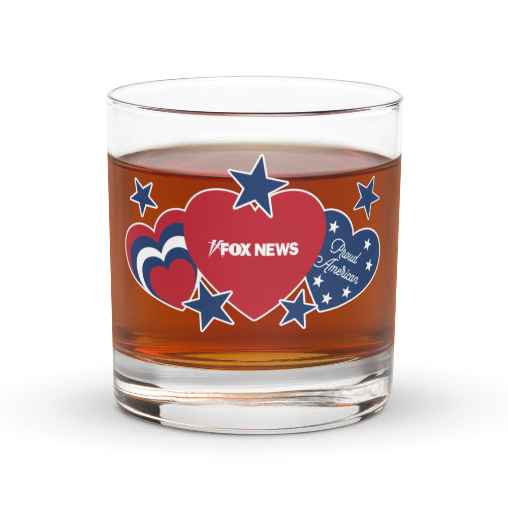 FOX News Proud American Hearts And Stars Rocks Glass