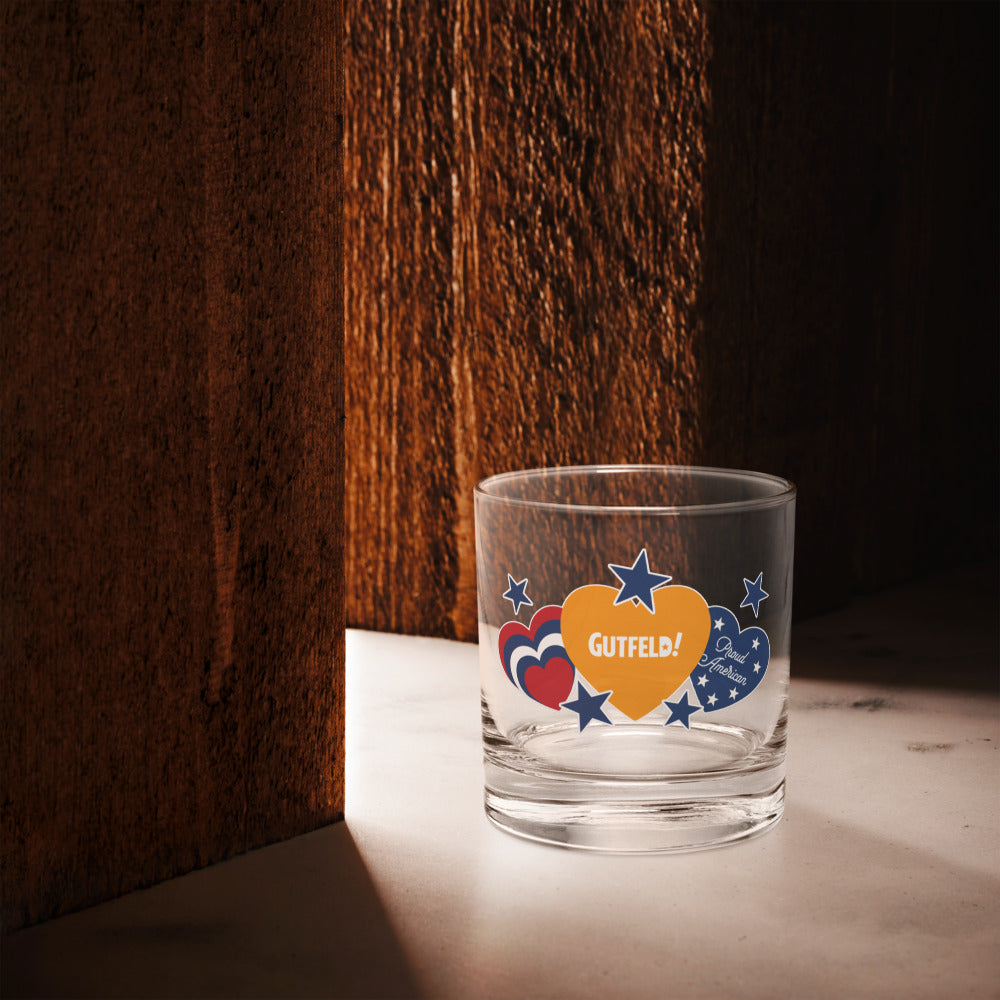 Gutfeld! Proud American Hearts And Stars Rocks Glass