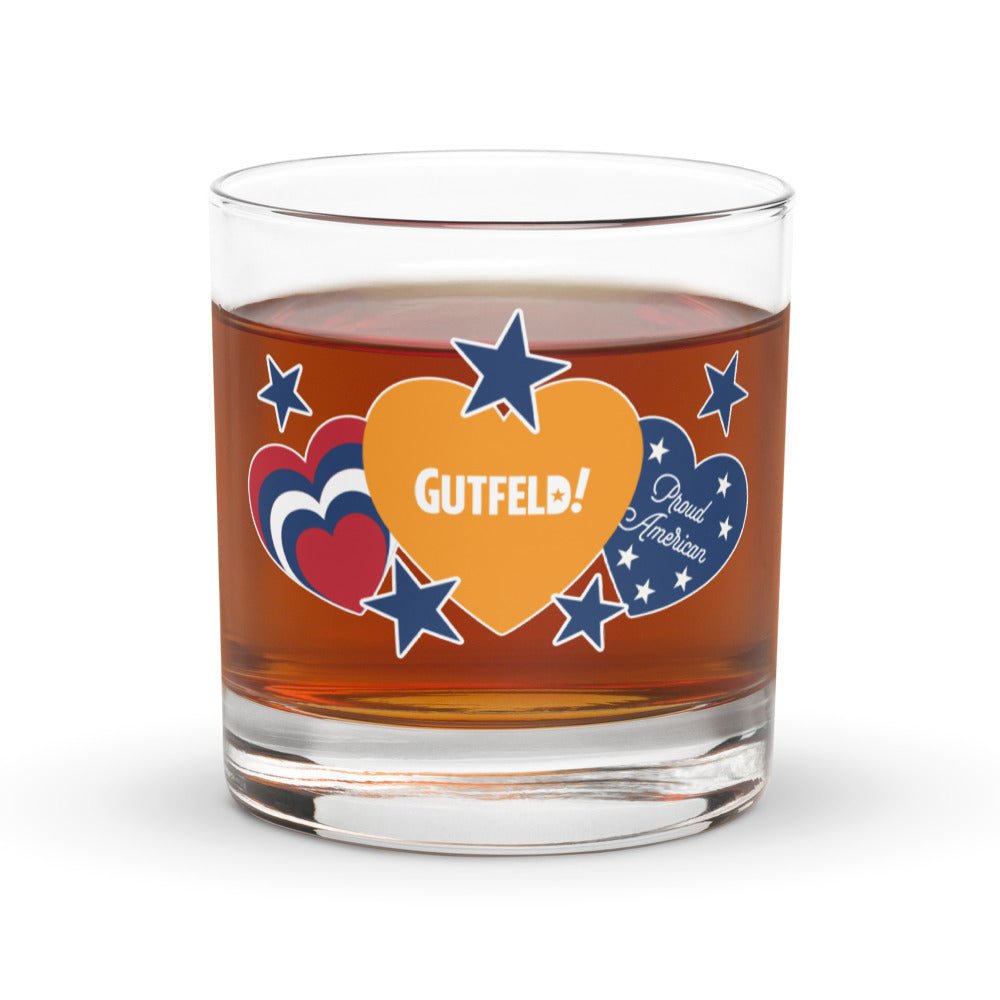 Gutfeld! Proud American Hearts And Stars Rocks Glass