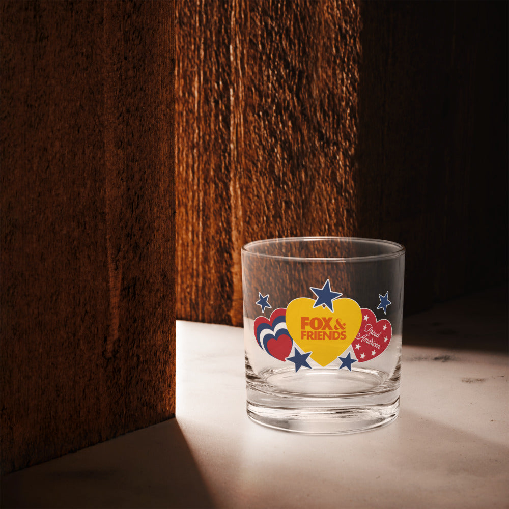 FOX & Friends Proud American Hearts And Stars Rocks Glass