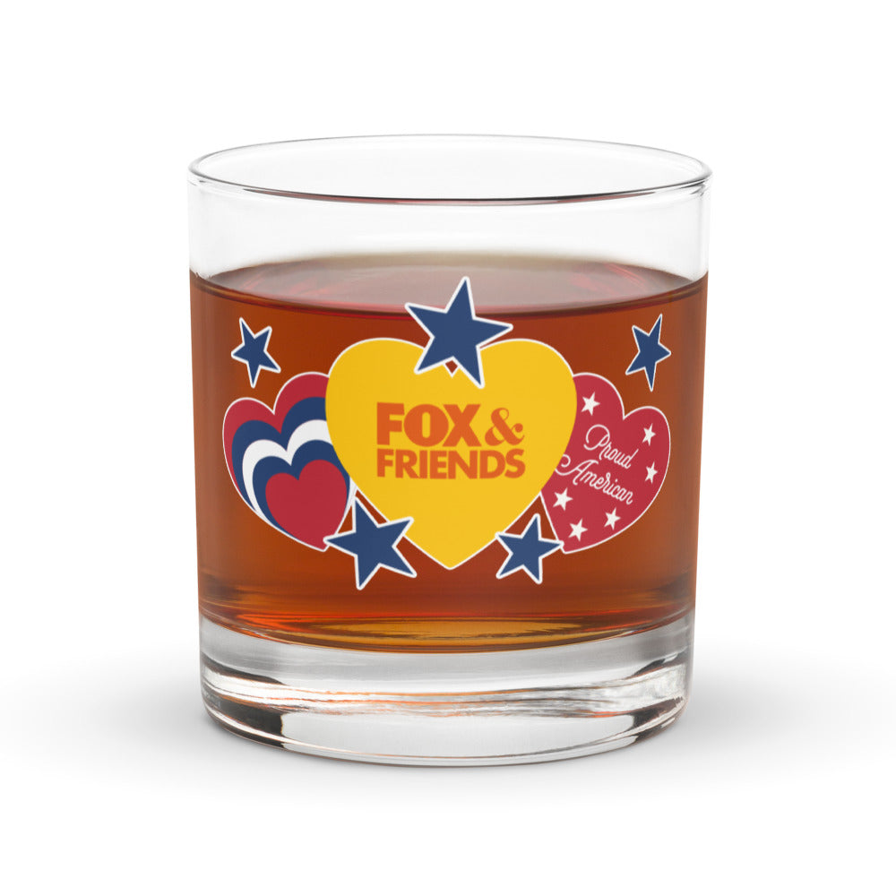 FOX & Friends Proud American Hearts And Stars Rocks Glass