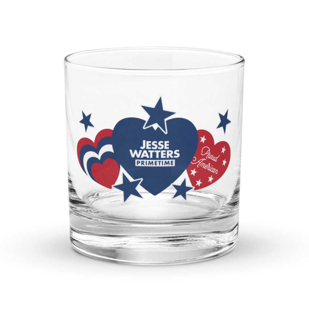 Jesse Watters Hearts And Stars Rocks Glass
