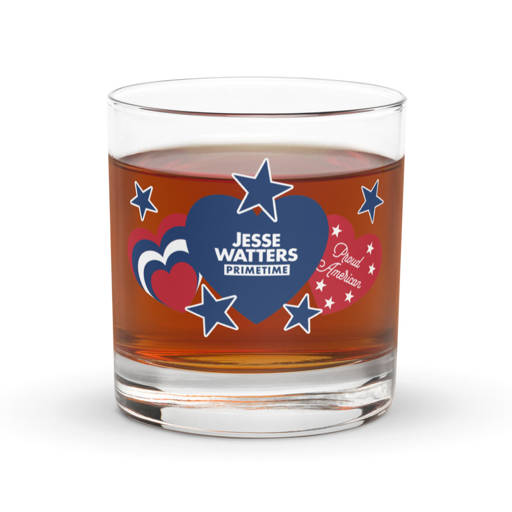 Jesse Watters Proud American Hearts And Stars Rocks Glass
