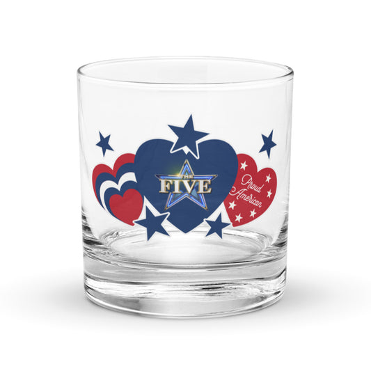 The Five Proud American Hearts And Stars Rocks Glass