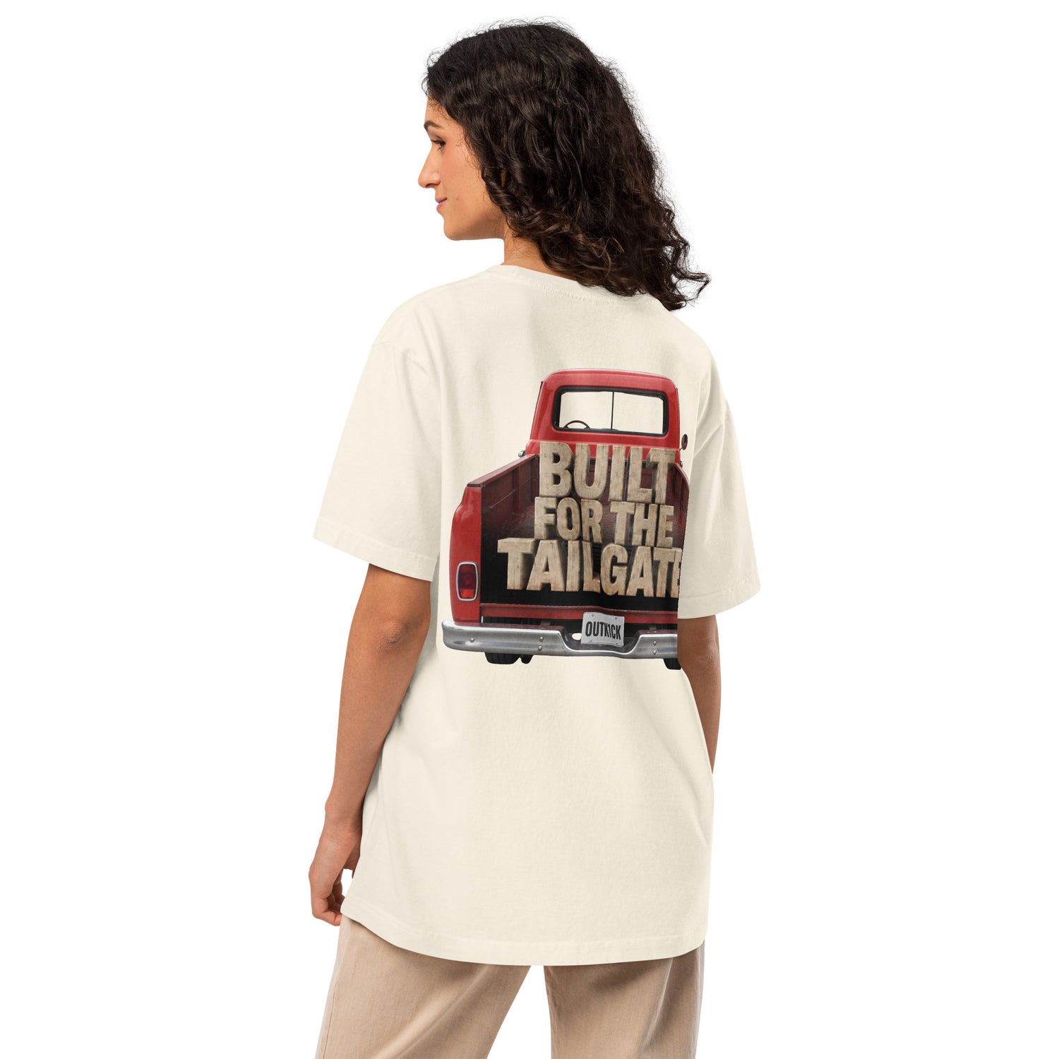 Front view of the FOX Outkick Built for the Tailgate T-Shirt showcasing its classic crewneck fit and quality fabric.