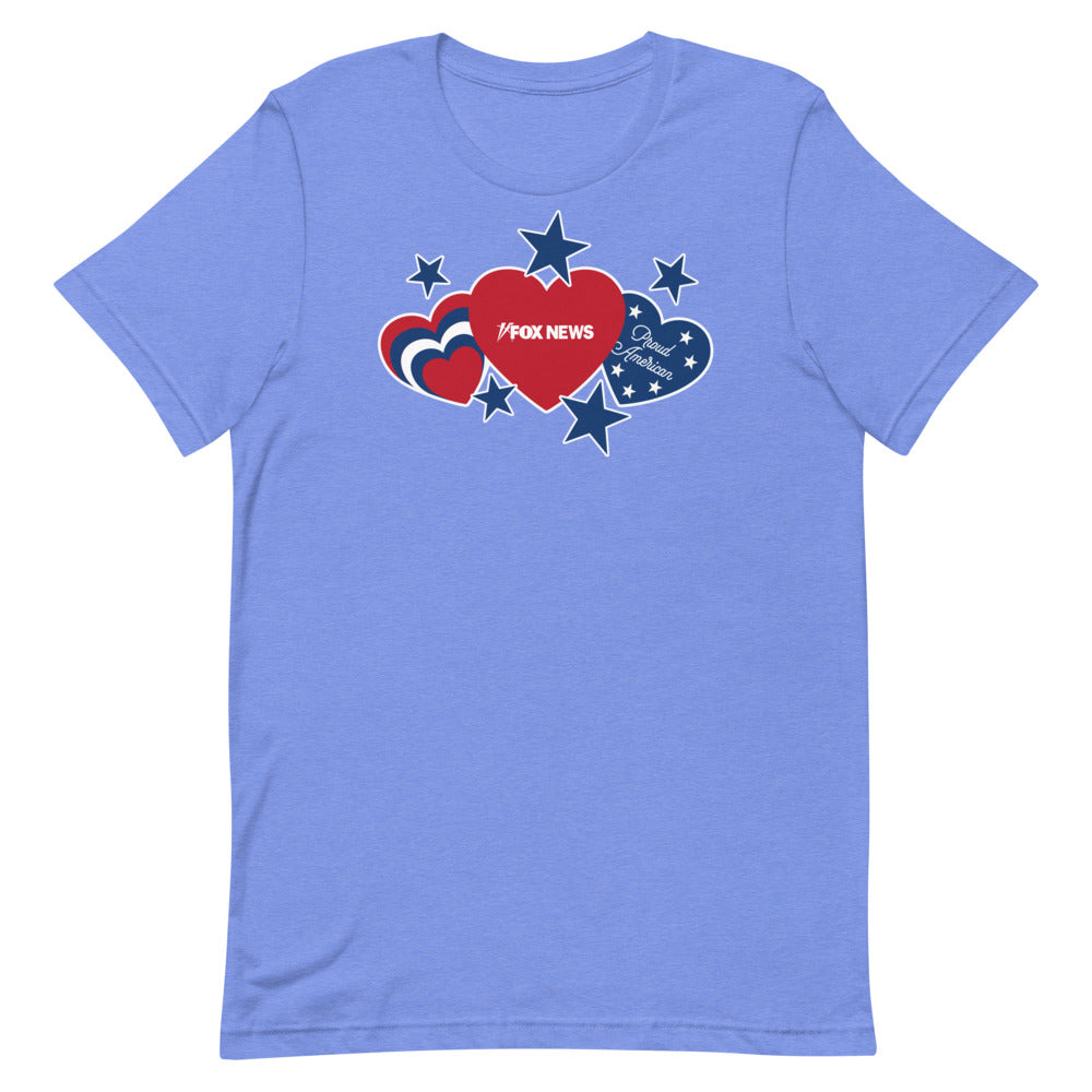 Fox News Proud American Hearts And Stars T-Shirt Heather Columbia Blue