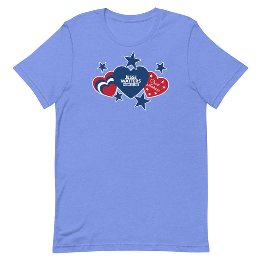 Jesse Watters Hearts And Stars T-Shirt Heather Columbia Blue