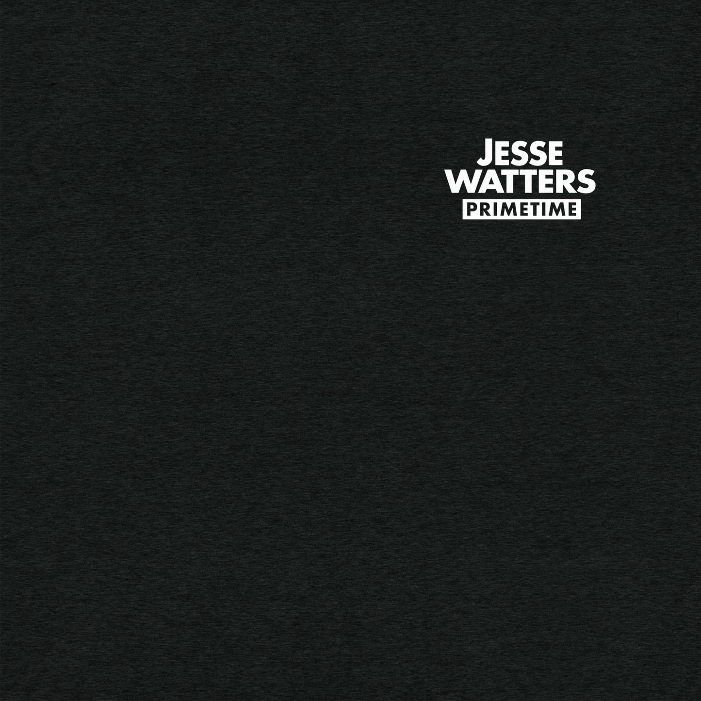 Close-up view of the crisp Jesse Watters Primetime graphic logo printed on the premium t-shirt fabric.