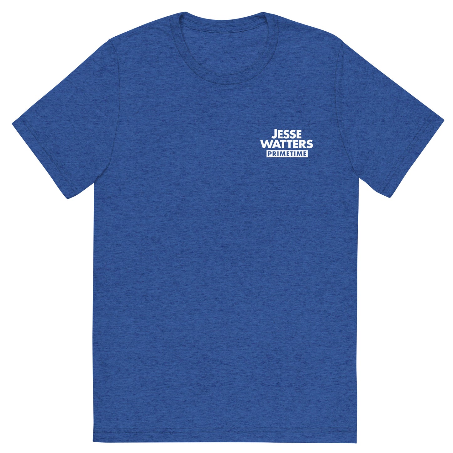 A patriotic American lifestyle setting showcasing the official Jesse Watters Primetime graphic tee folded neatly.
