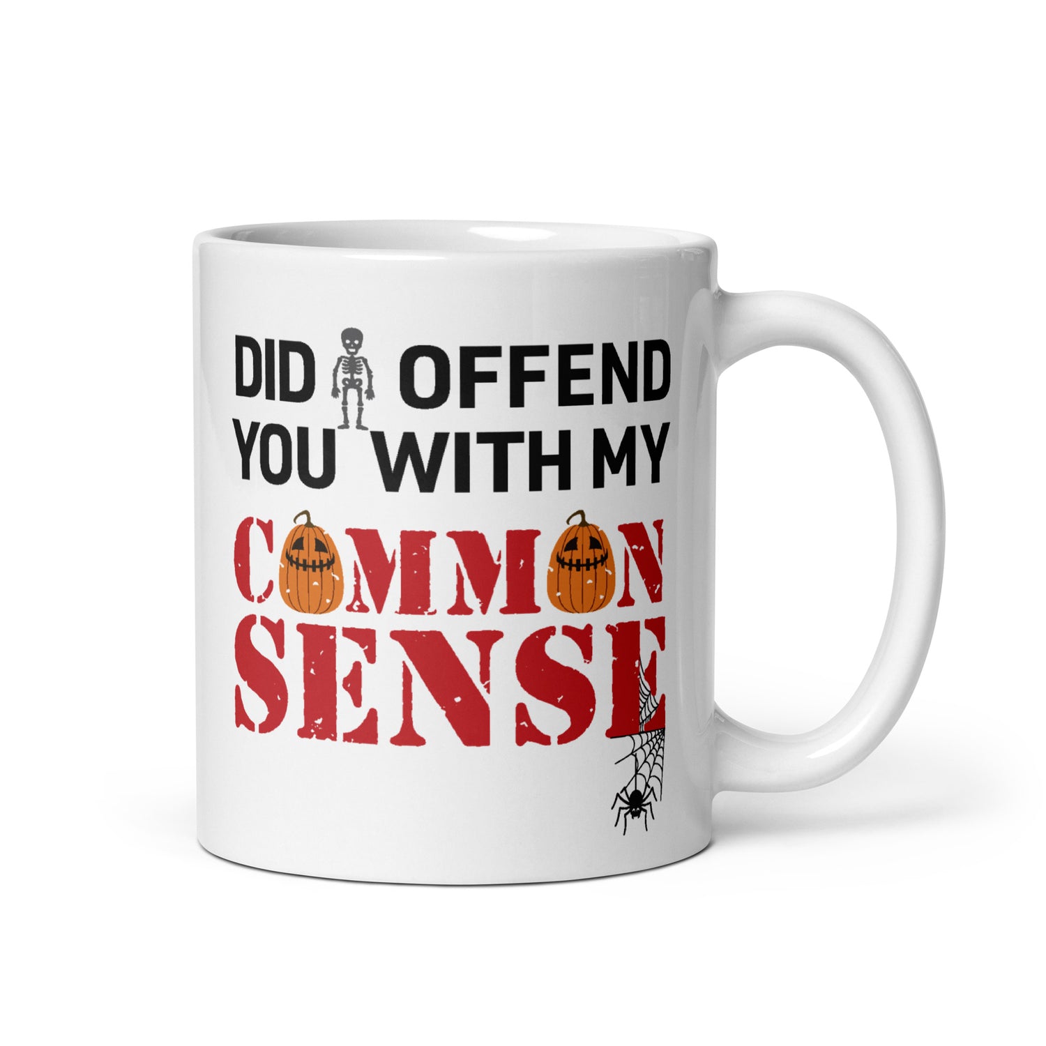 A bold FOX News @ Night Common Sense Halloween mug sitting on a clean kitchen counter in a modern American home.