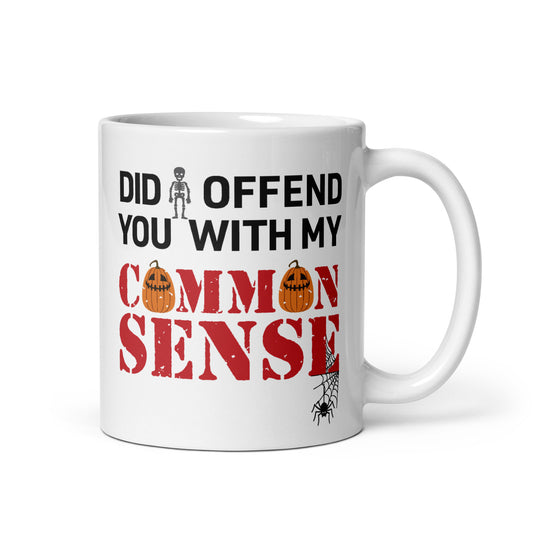 A bold FOX News @ Night Common Sense Halloween mug sitting on a clean kitchen counter in a modern American home.